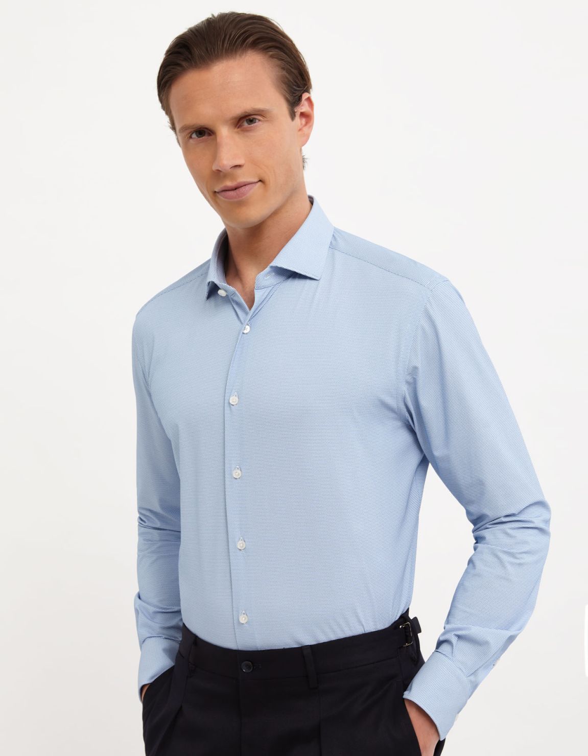 Light Blue Textured Pattern Shirt Collar small cutaway Slim Fit 3