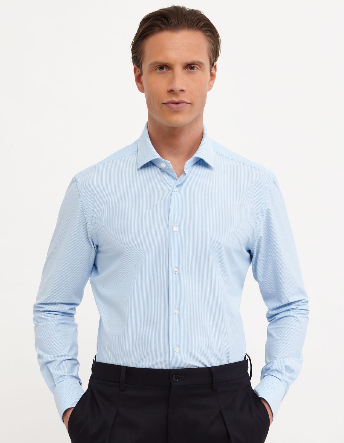 Camicia Collo francese piccolo Righe Armaturato Celeste Slim Fit 6