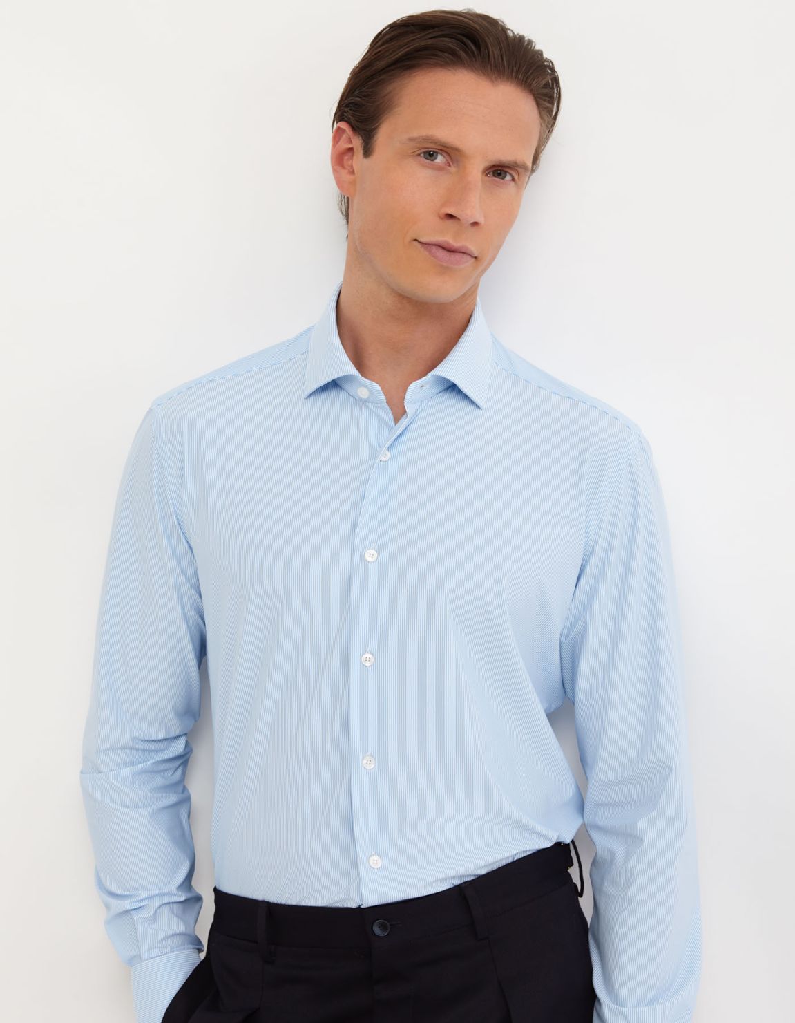 Camicia Collo francese piccolo Righe Armaturato Celeste Slim Fit 7