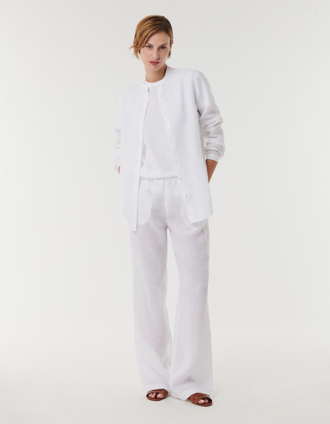 Pants White Linen Solid colour One Size 3