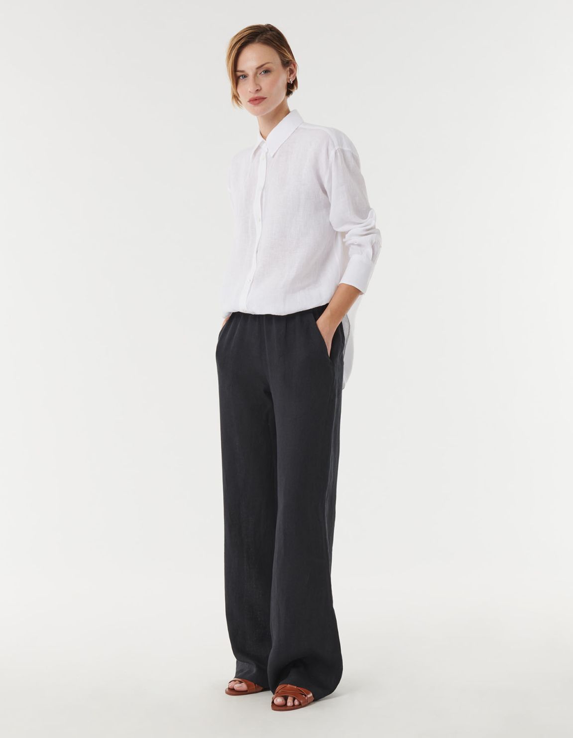 Pants Black Linen Solid colour One Size 3