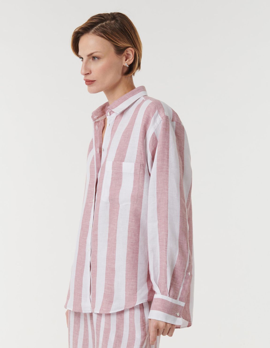 Shirt Dark Pink Linen Stripe Over 3
