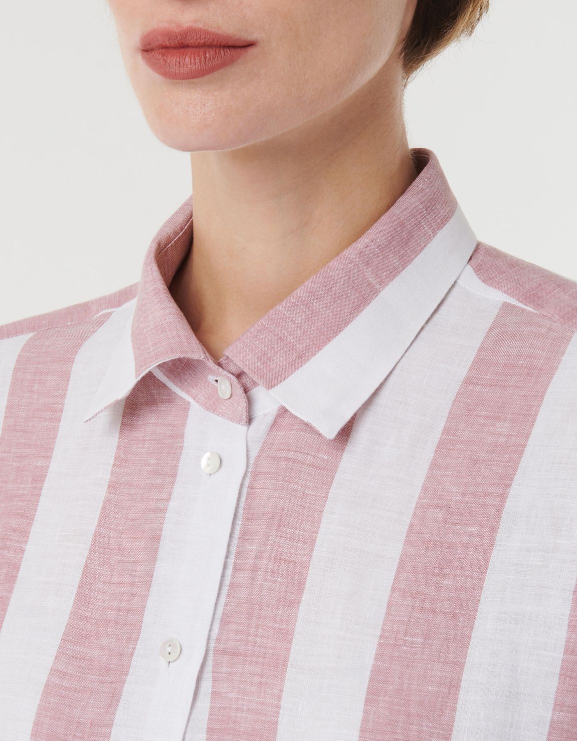 Shirt Dark Pink Linen Stripe Over 2