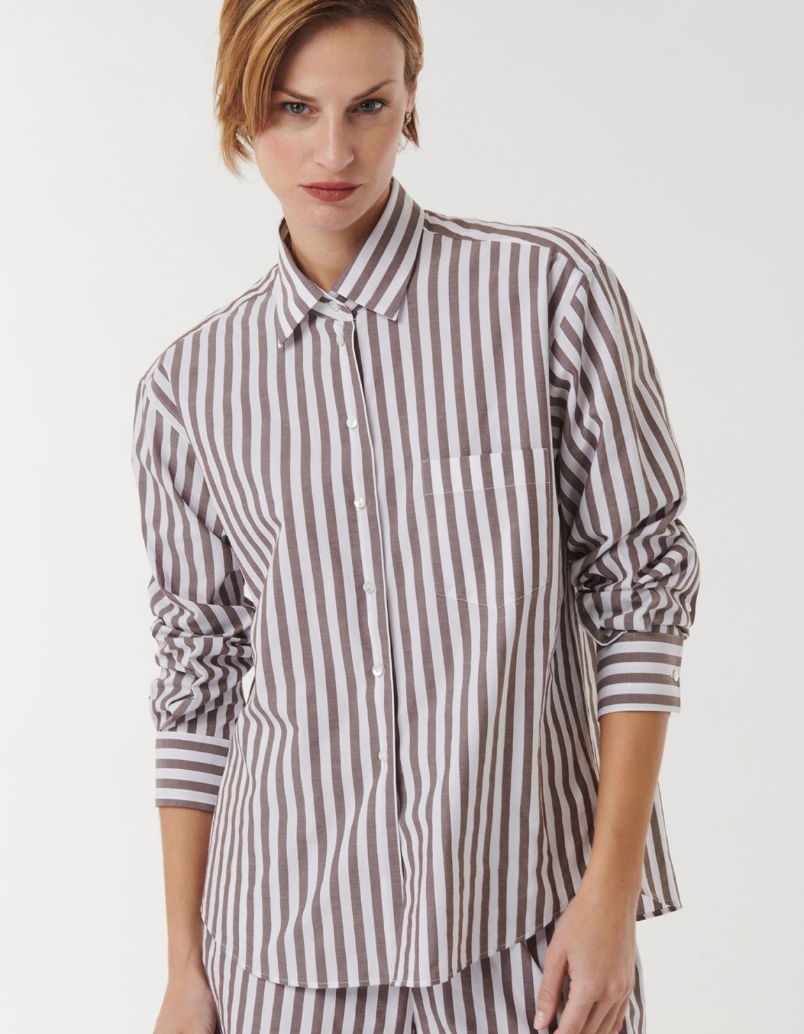 Shirt Brown Cotton Stripe Over 5