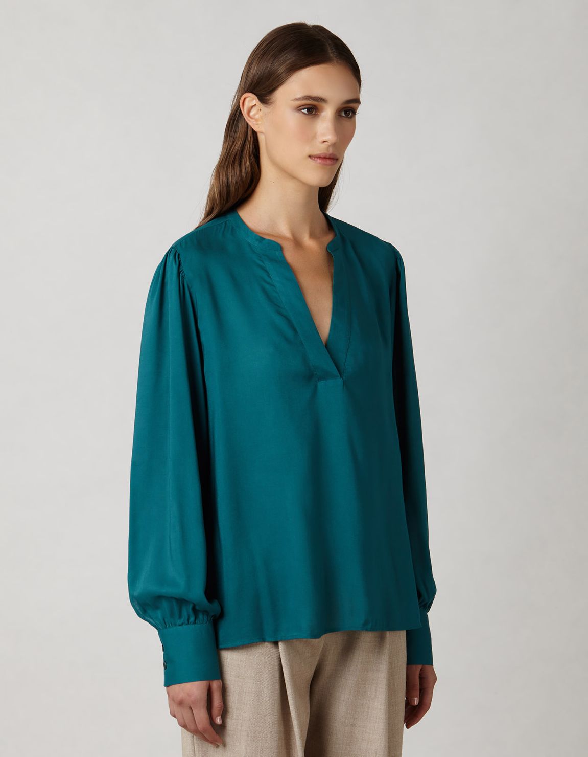 Blouse Teal Viscose Solid colour One Size 3