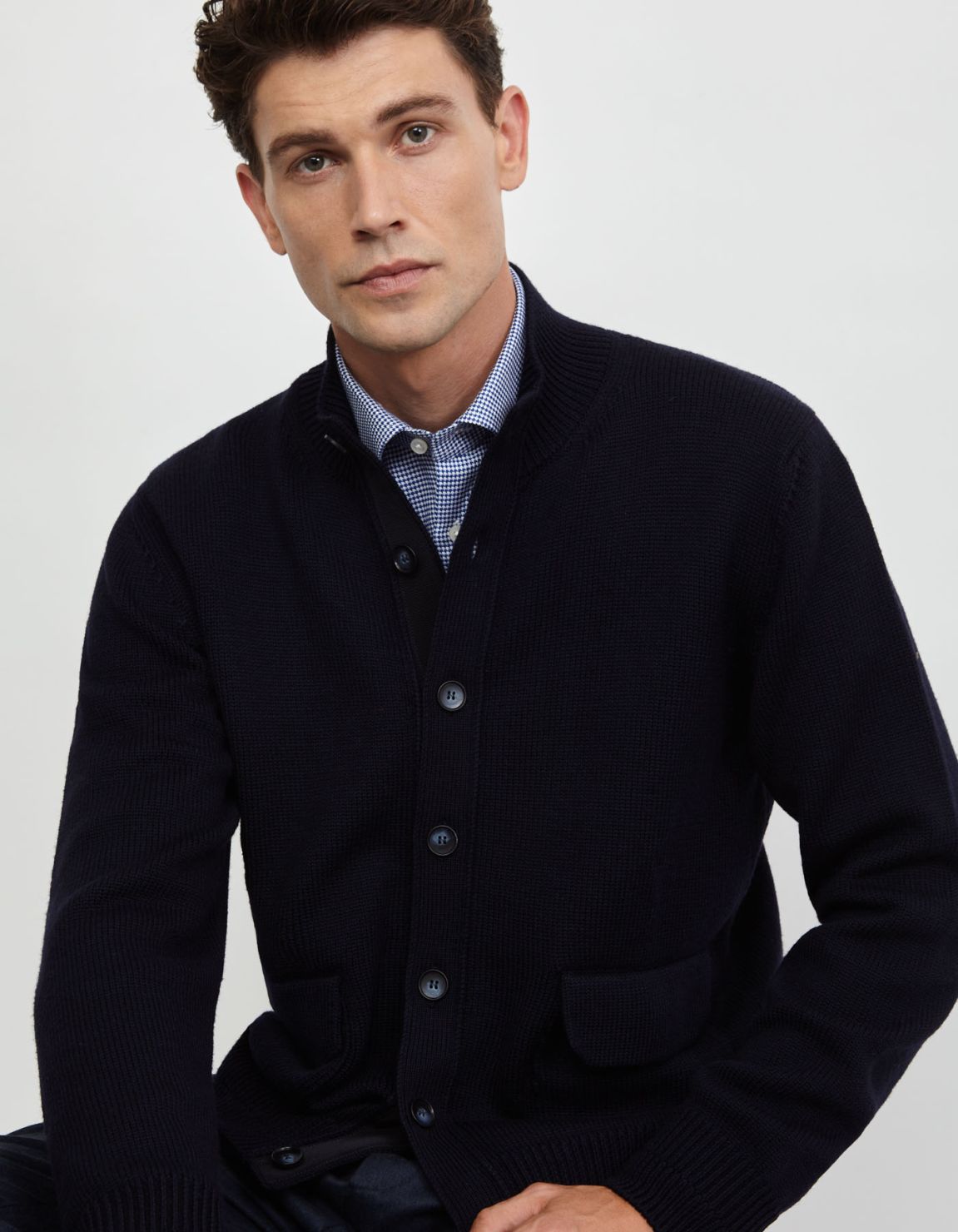 Maglia Blu navy Filato lana merino finezza 5 Regular Fit 1