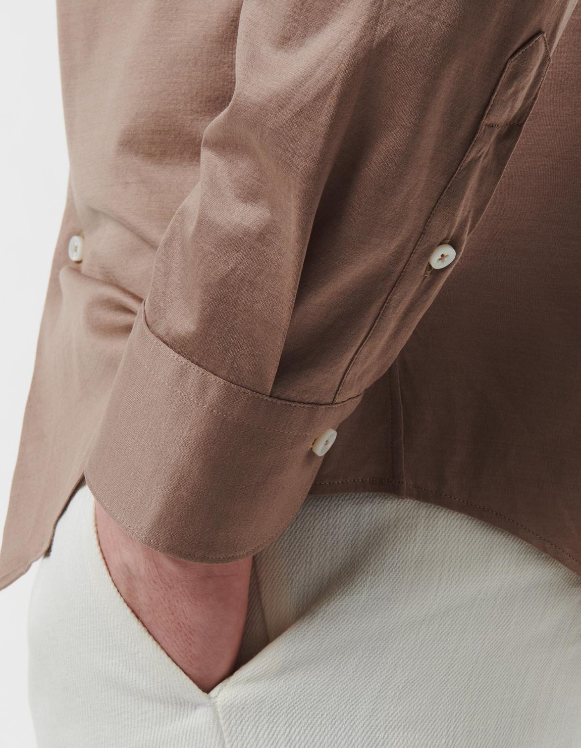 Camicia Collo francese piccolo Tinta Unita Maglia Marrone Tailor Custom Fit 4
