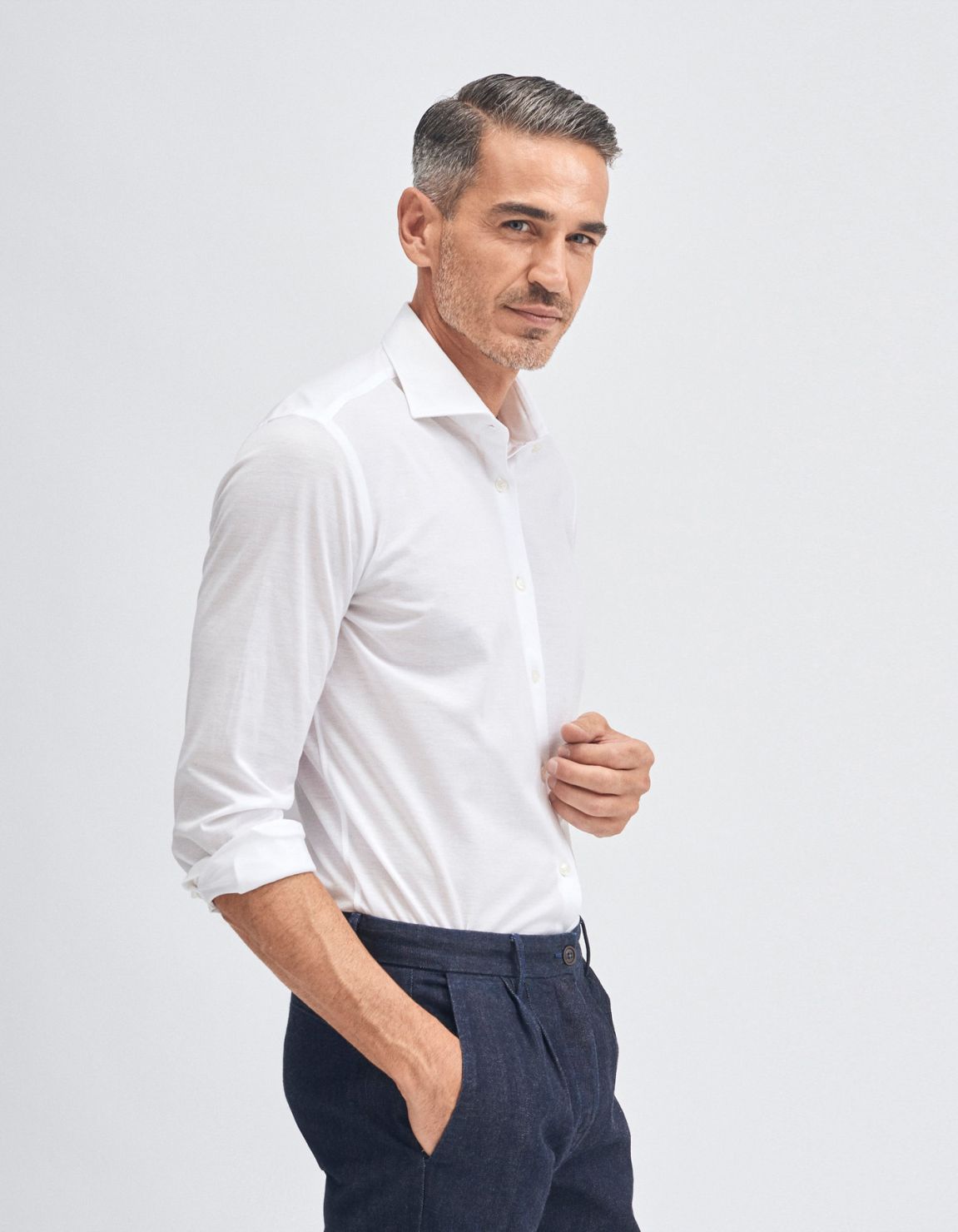 Camisa Cuello francés Liso Piqué Blanco Tailor Custom Fit 5