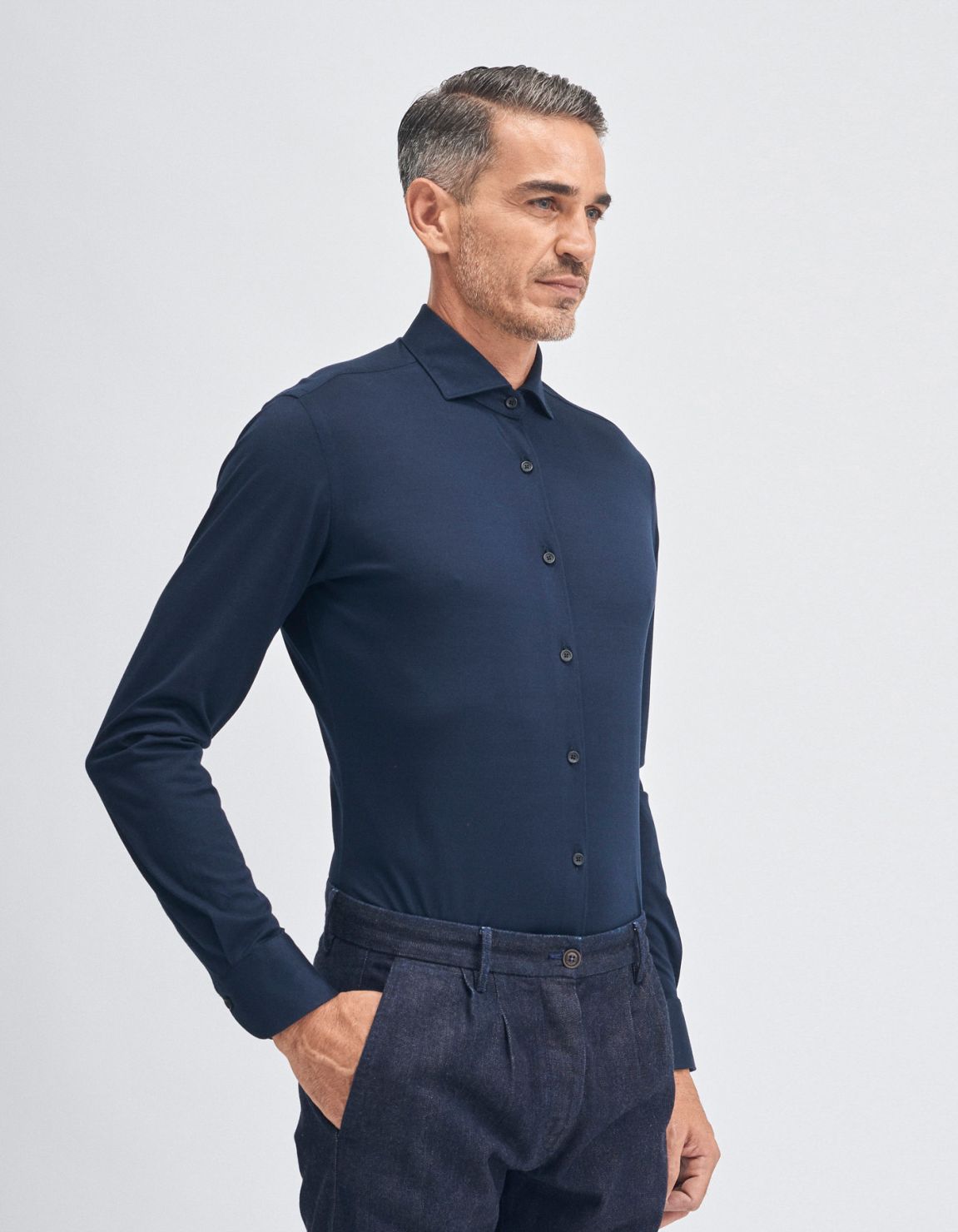 Chemise Col français Unie Piqué Bleu marine Tailor Custom Fit 1