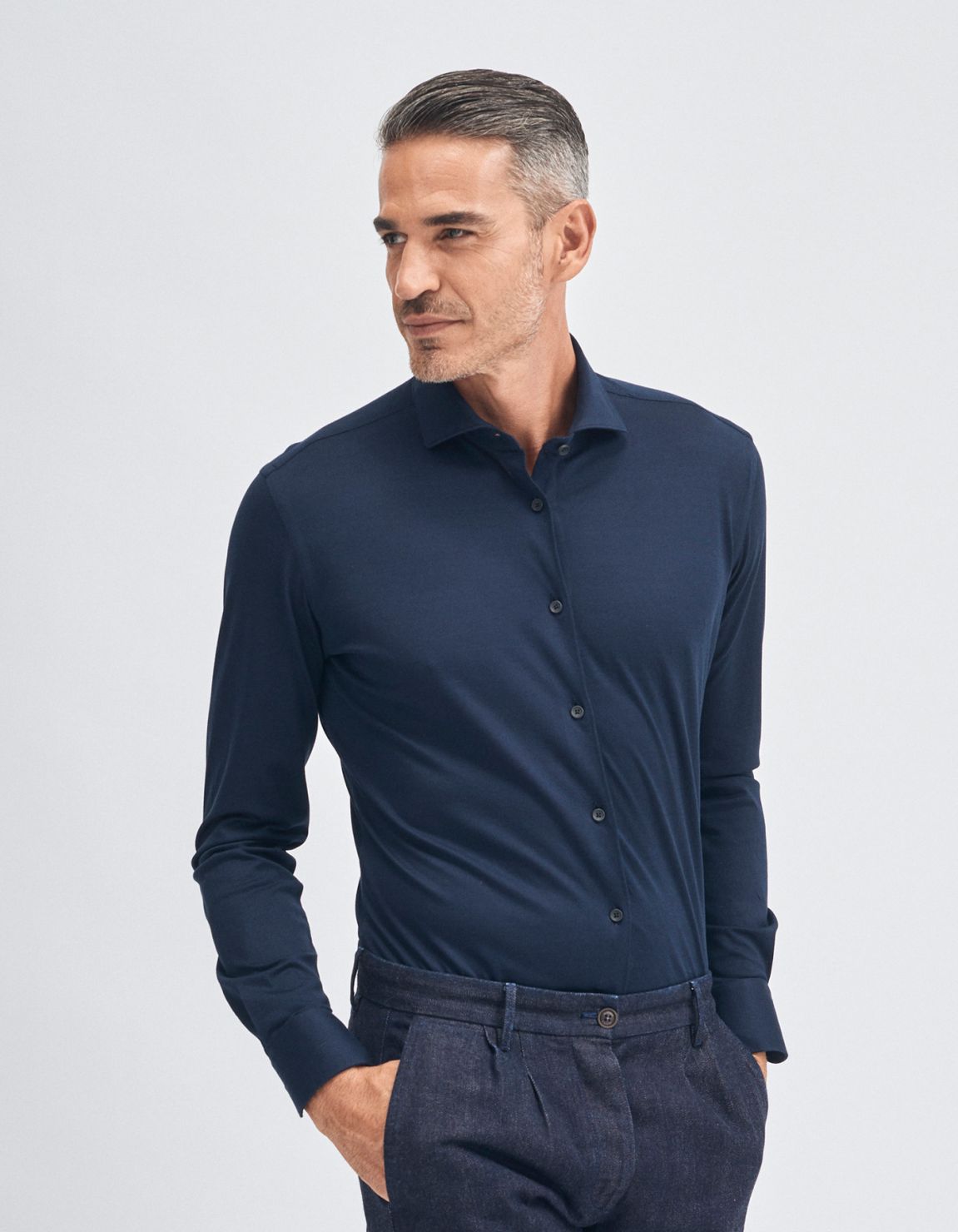 Chemise Col français Unie Piqué Bleu marine Tailor Custom Fit 6