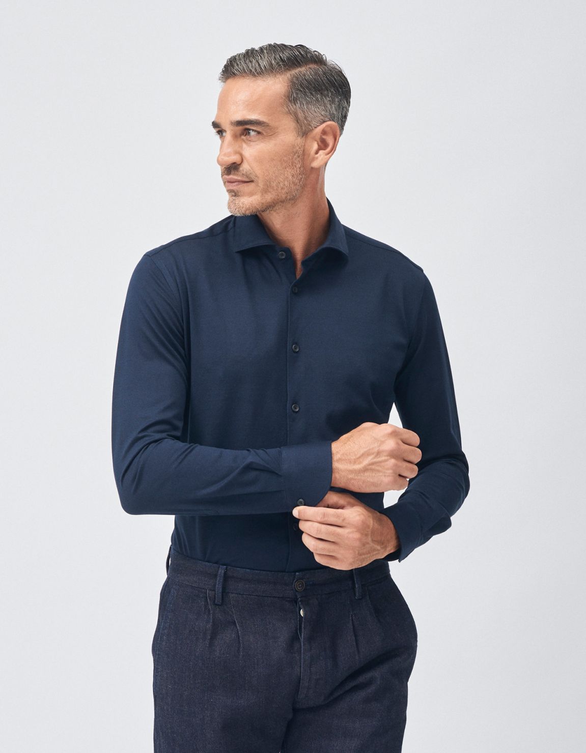 Chemise Col français Unie Piqué Bleu marine Tailor Custom Fit 5