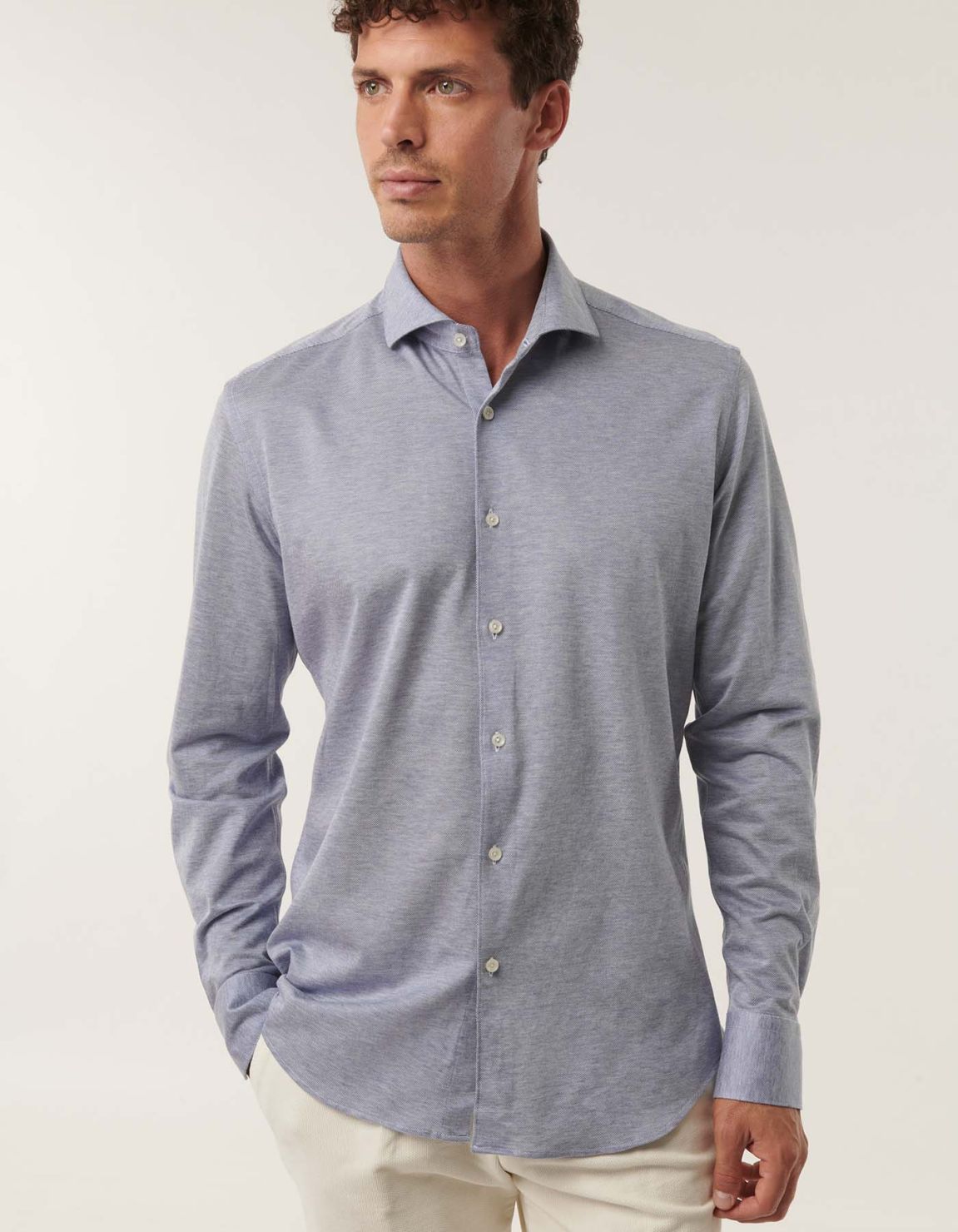 Light Blue Melange Jersey Solid colour Shirt Collar cutaway Tailor Custom Fit 1
