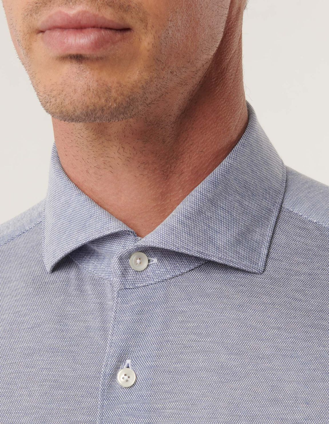 Light Blue Melange Jersey Solid colour Shirt Collar cutaway Tailor Custom Fit 3