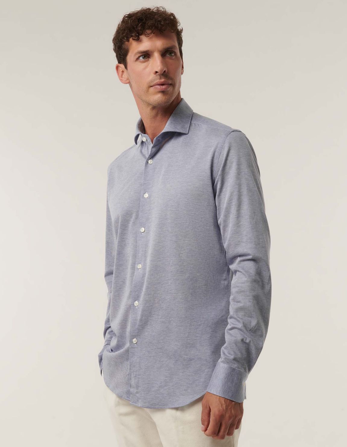 Light Blue Melange Jersey Solid colour Shirt Collar cutaway Tailor Custom Fit 5