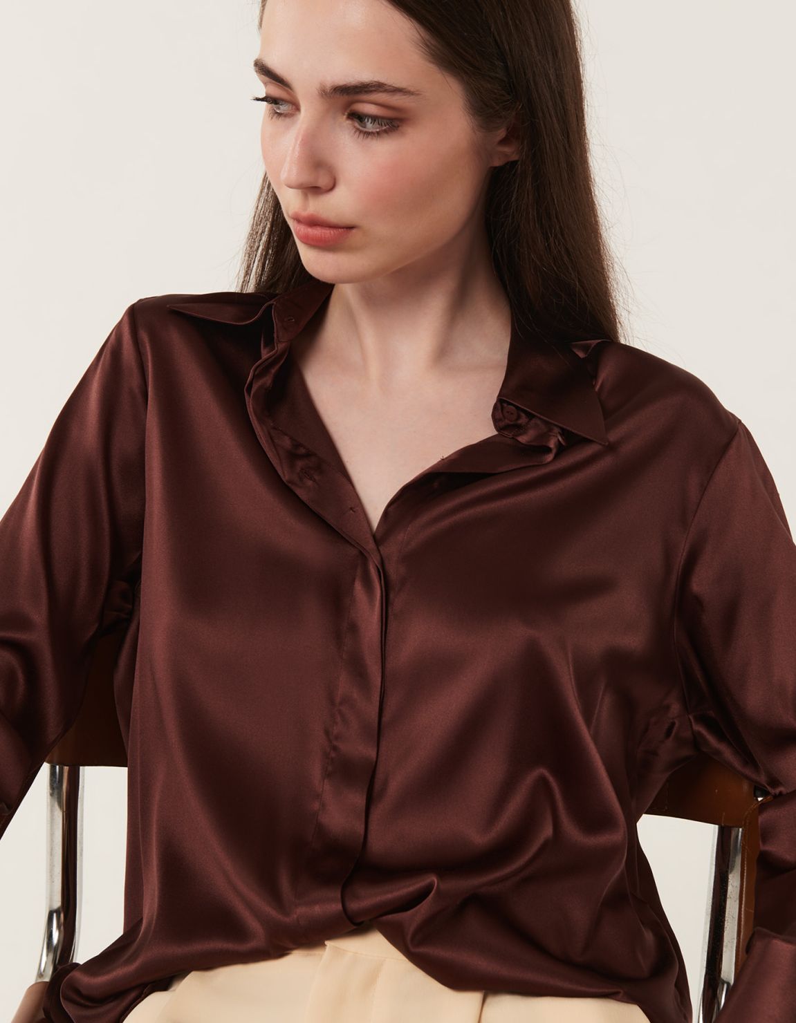 Shirt Brown Silk Solid colour Regular Fit 3