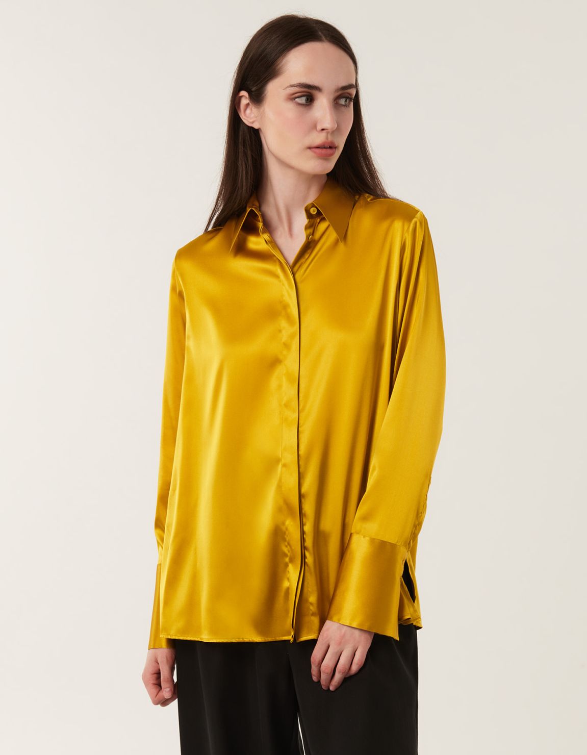 Shirt Mustard Silk Solid colour Regular Fit 3