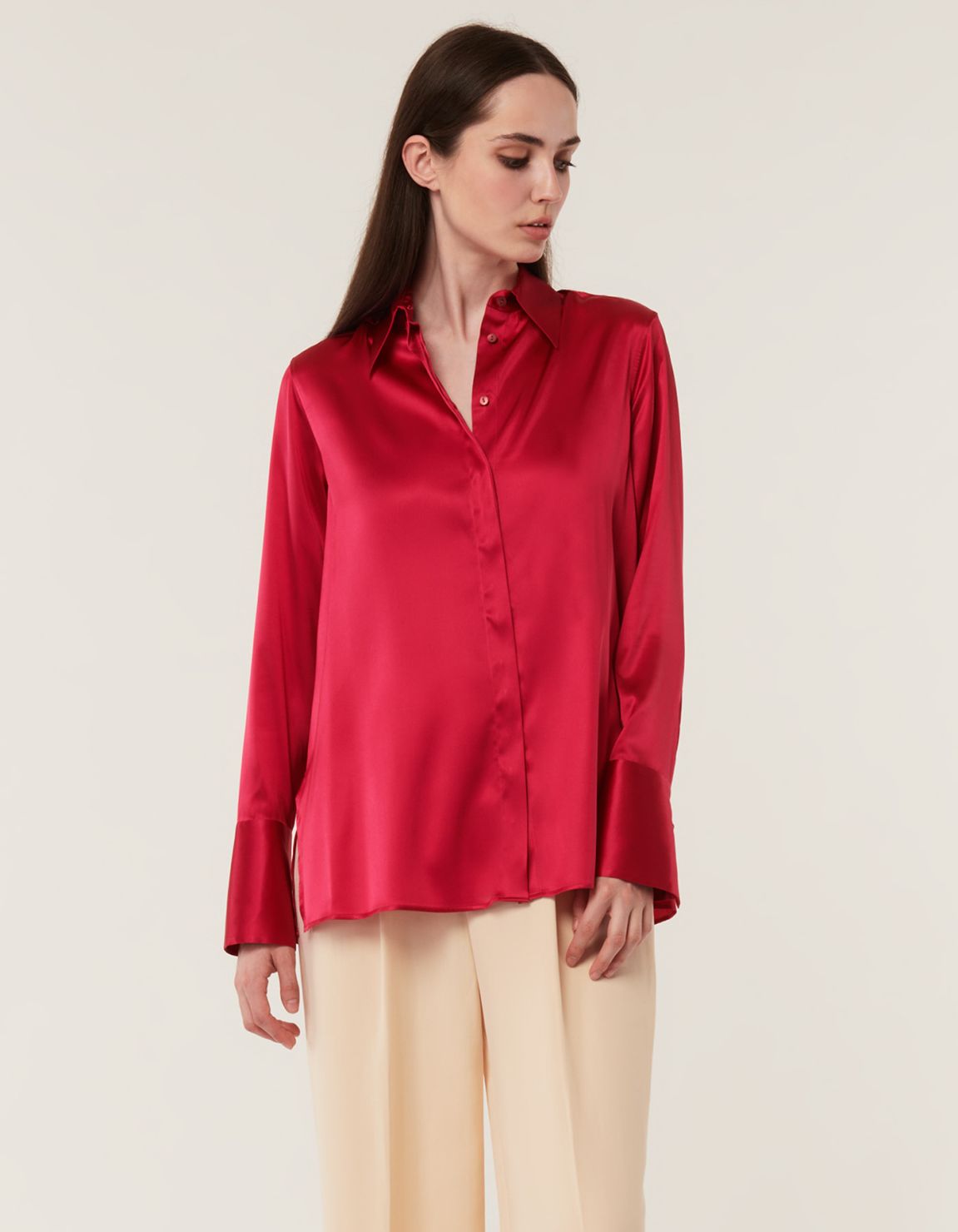 Camicia Rosso fragola Seta Tinta Unita Regular Fit 3