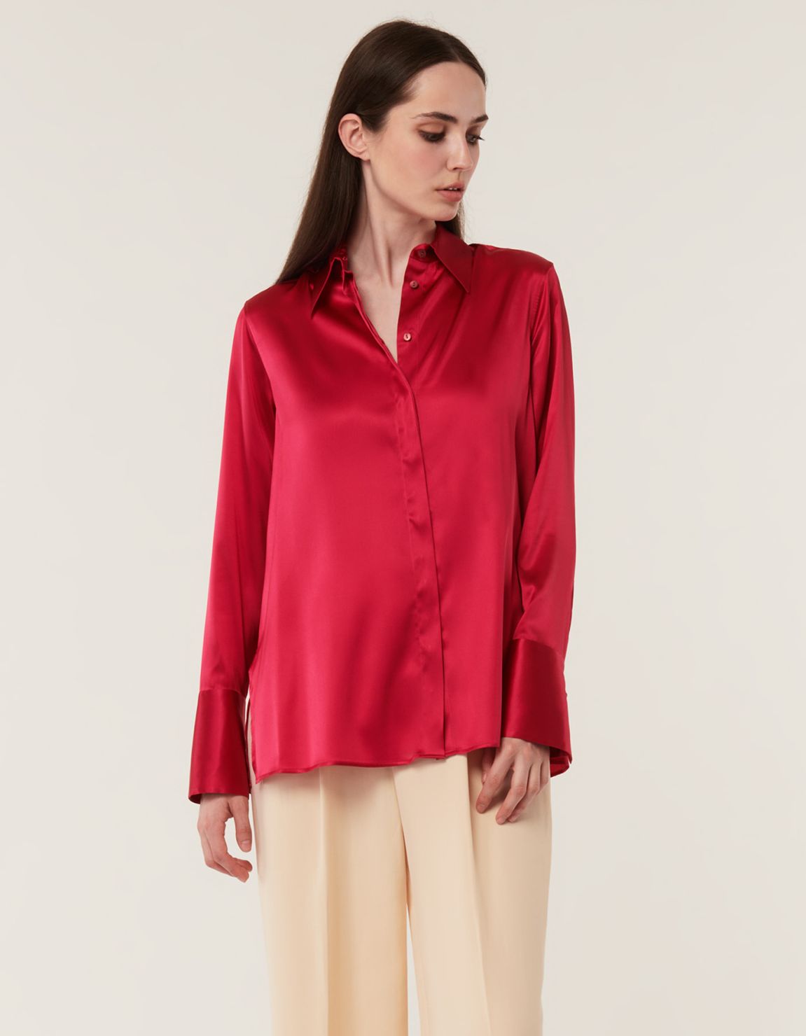 Camisa Rojo Seda Liso Regular Fit 3