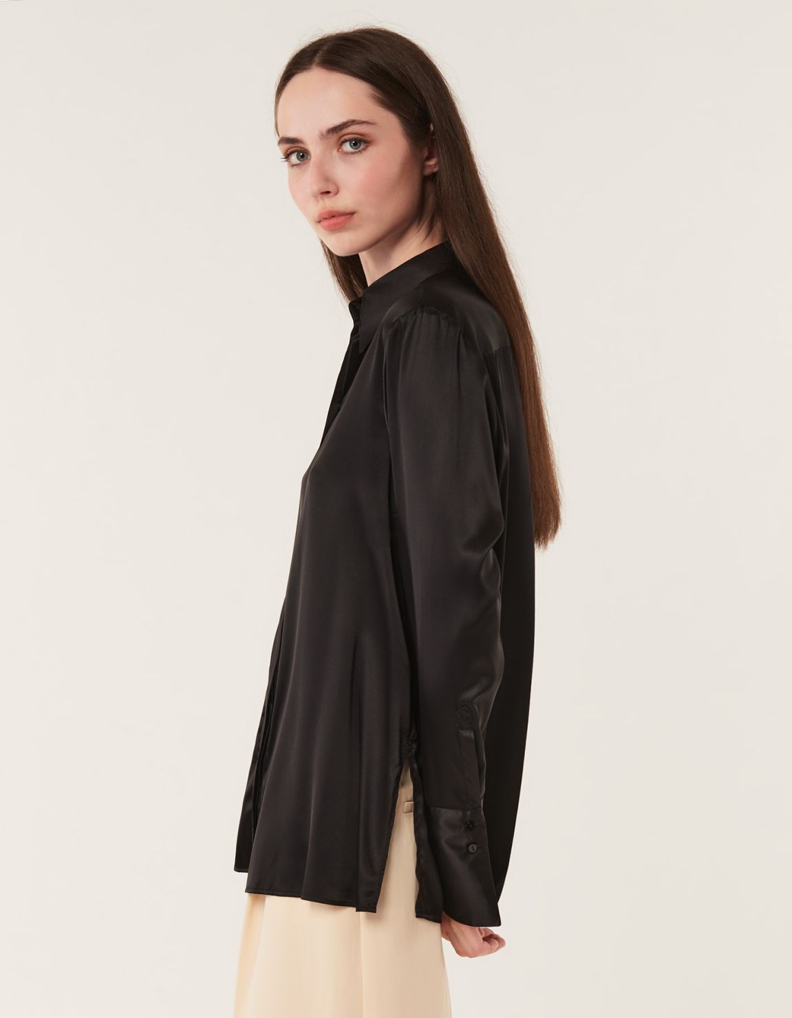 Shirt Black Silk Solid colour Regular Fit 3