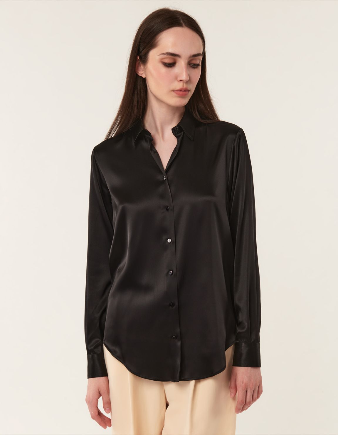 Shirt Black Silk Solid colour Regular Fit 3