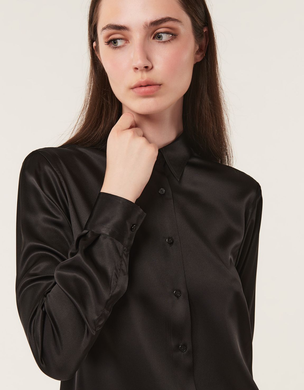 Shirt Black Silk Solid colour Regular Fit 5