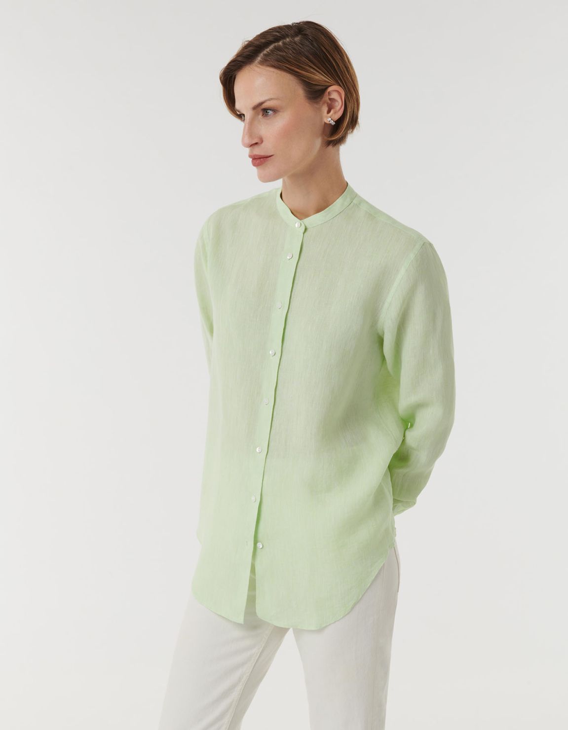Camicia Verde mela Lino Tinta Unita Regular Fit 5