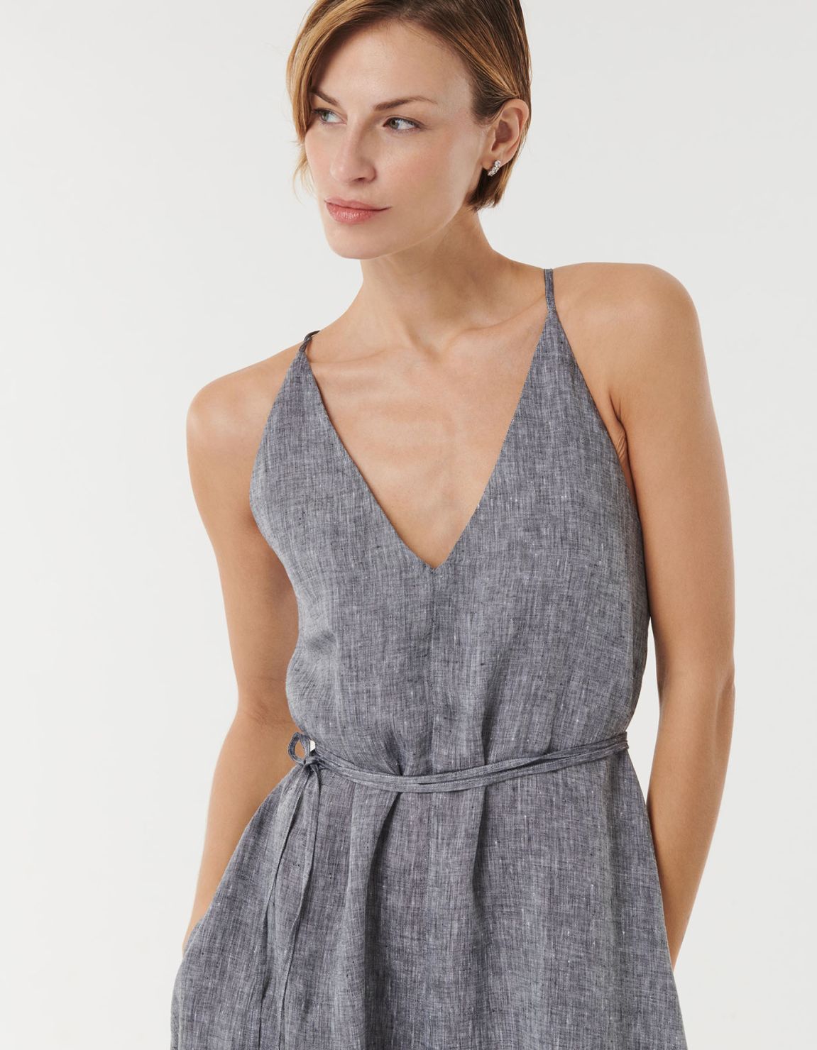 Dress Grey Melange Linen Solid colour One Size 3