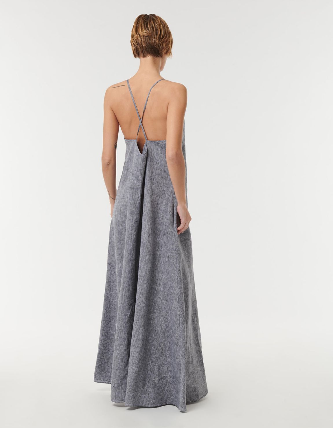 Dress Grey Melange Linen Solid colour One Size 5