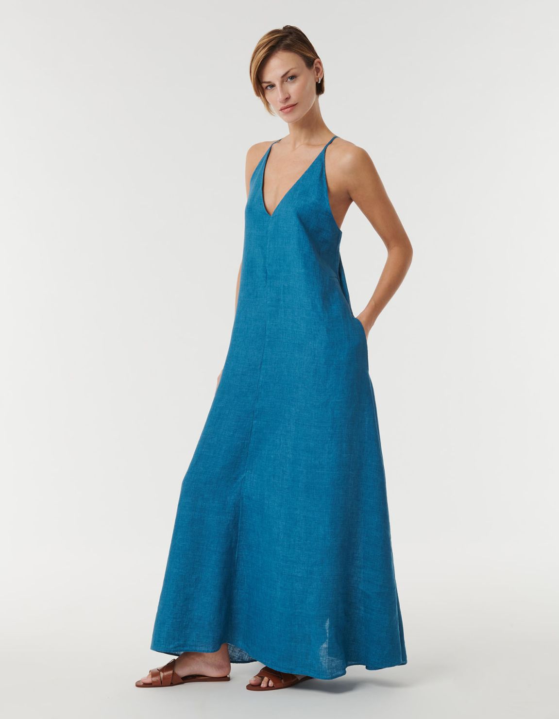 Dress Peacock Blue Linen Solid colour One Size 3