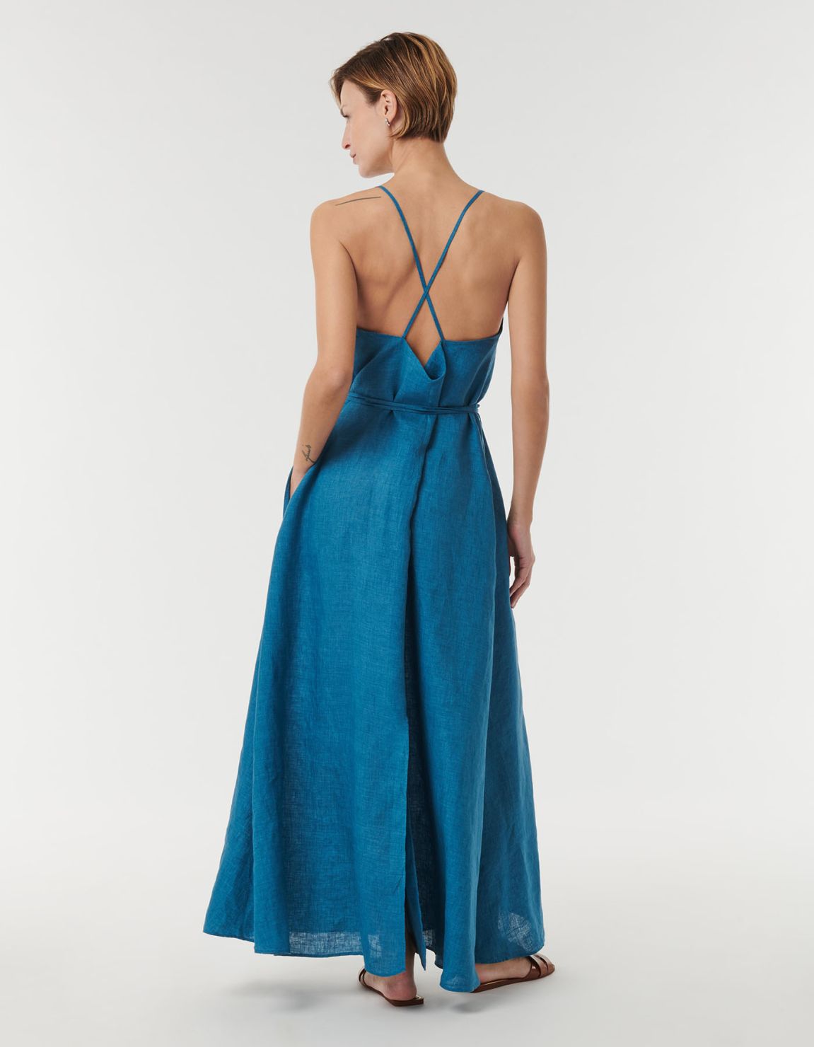 Kleid Pfauenblau Leinen Uni One Size 5