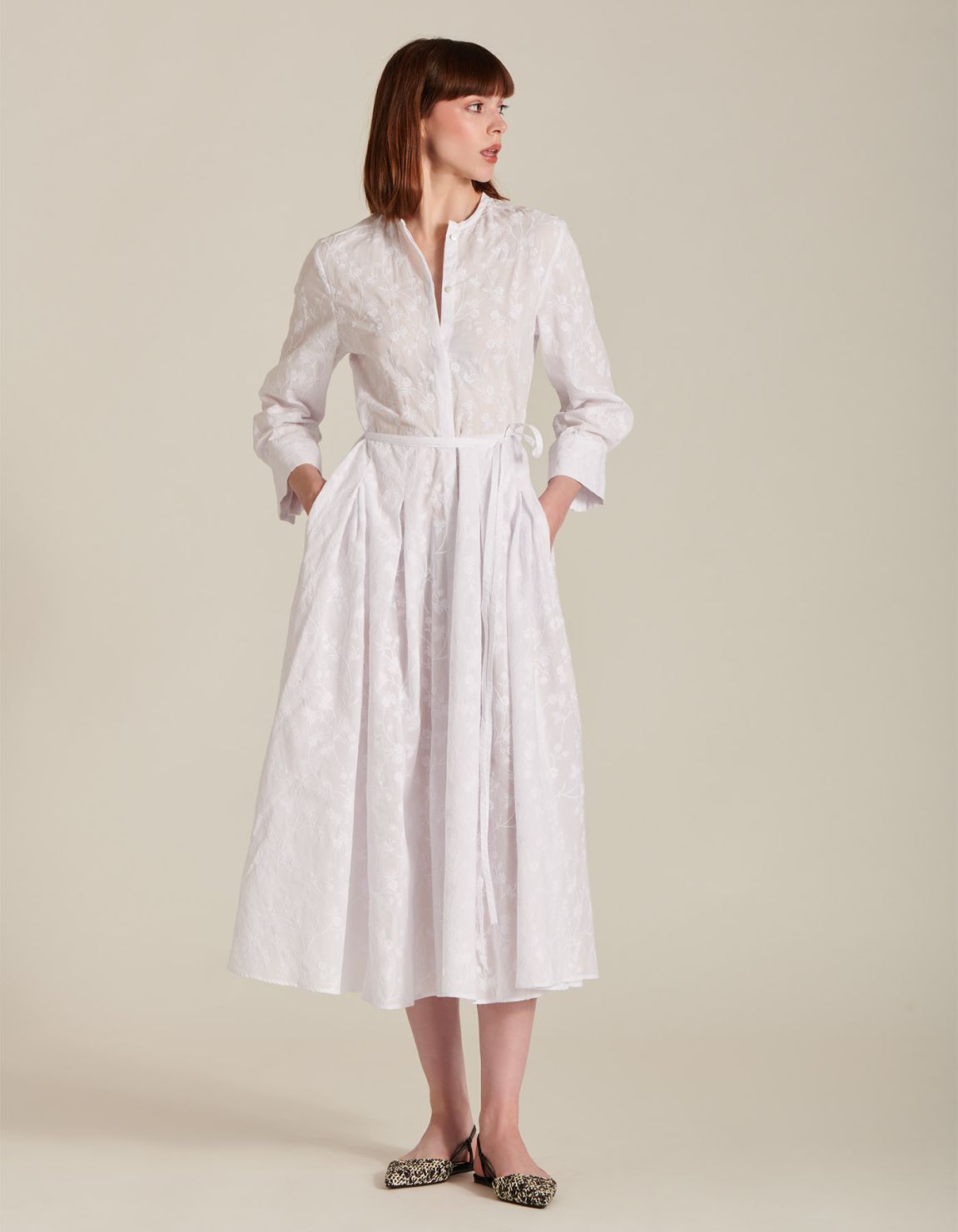 Dress White Cotton Pattern Regular Fit 3