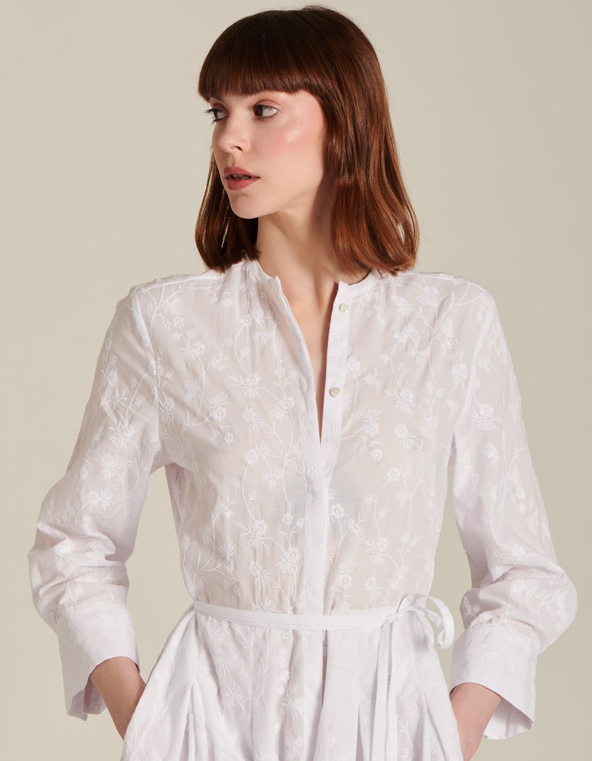 Dress White Cotton Pattern Regular Fit 5