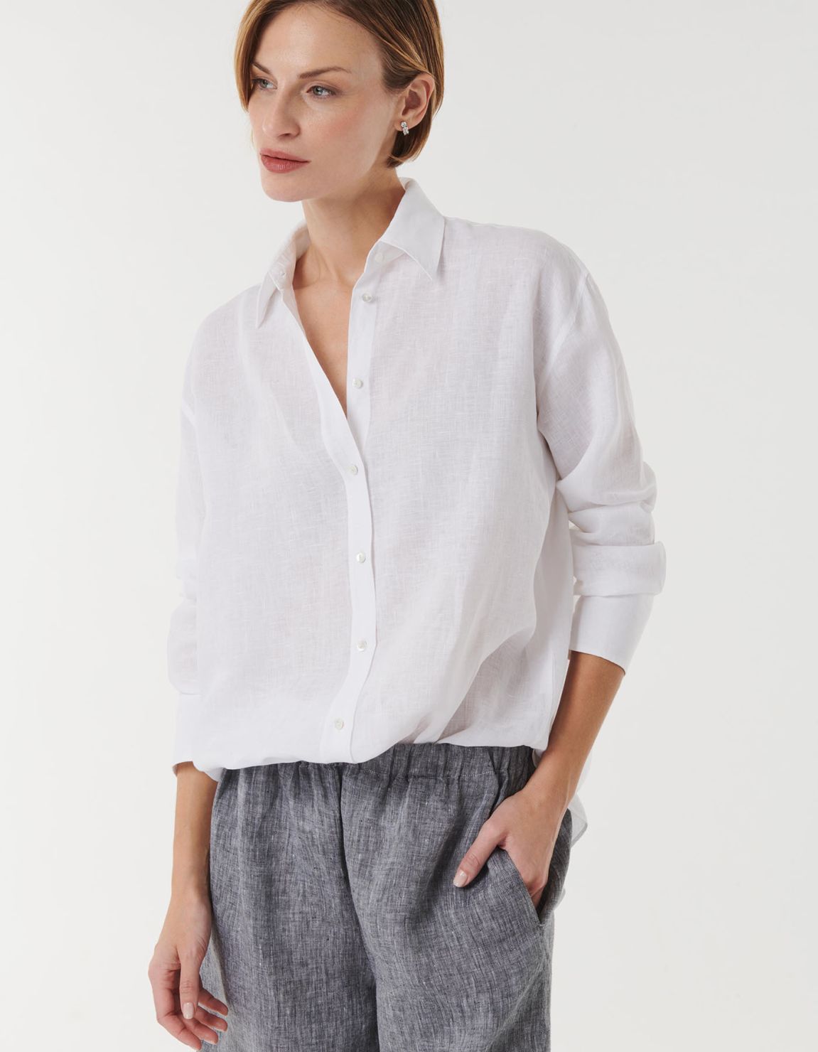 Shirt White Linen Solid colour Over 5