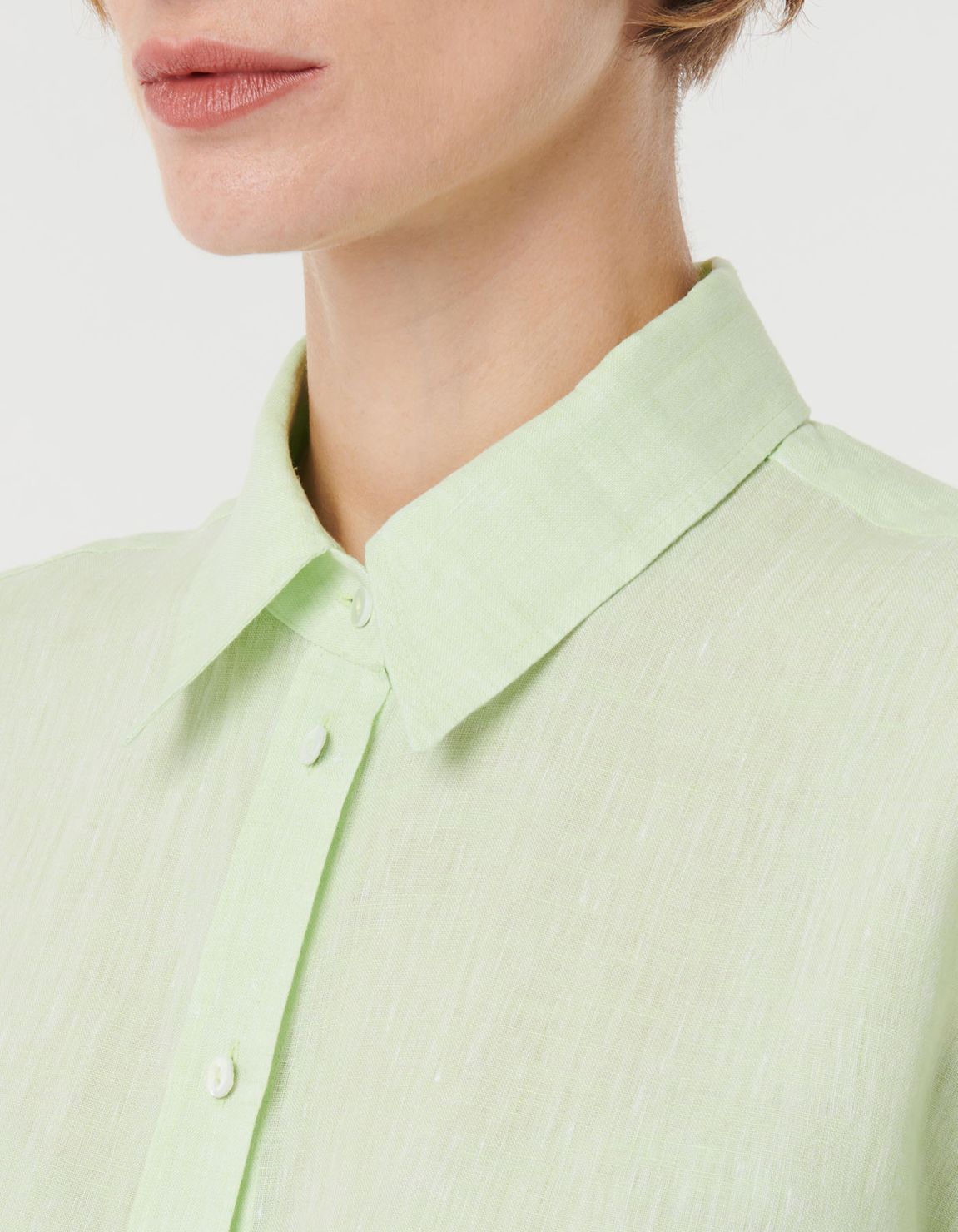 Camicia Verde mela Lino Tinta Unita Over 2