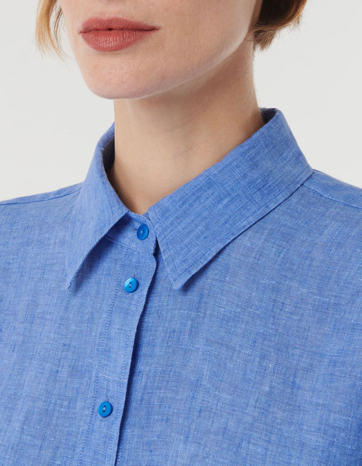 Shirt Deep Sky Blue Linen Solid colour Over 2