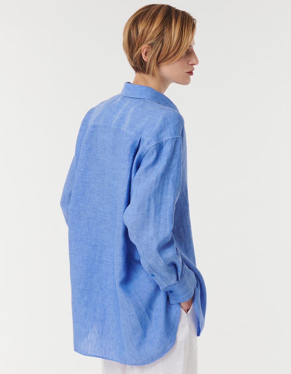 Shirt Deep Sky Blue Linen Solid colour Over 5