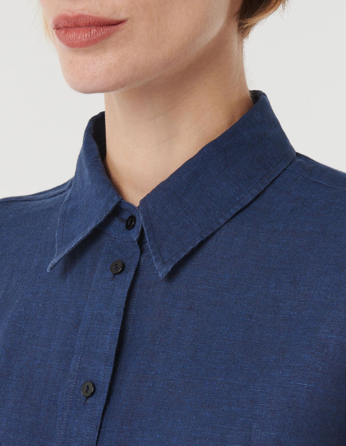 Shirt Navy Blue Linen Solid colour Over 2