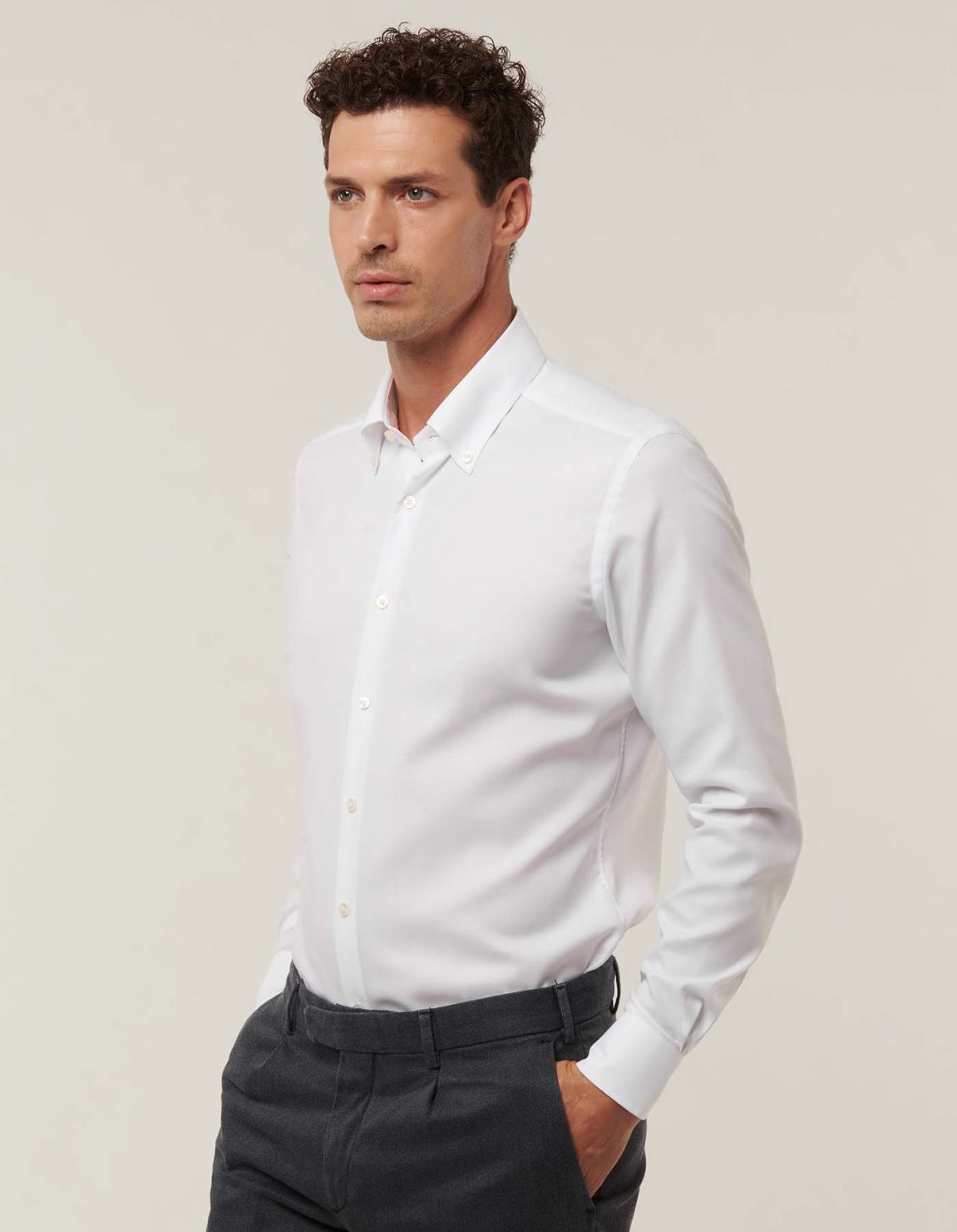 White Oxford Solid colour Shirt Collar button down Evolution Classic Fit 1