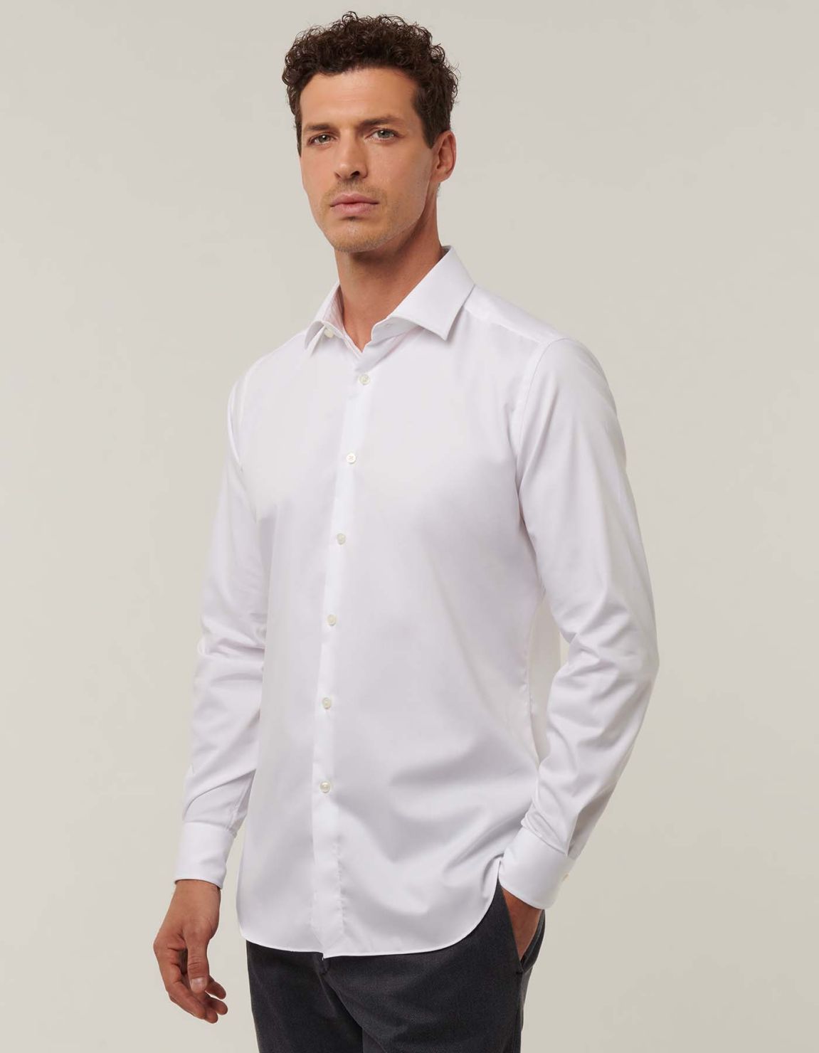 Camisa Cuello italiano Liso Sarga Blanco Evolution Classic Fit 1