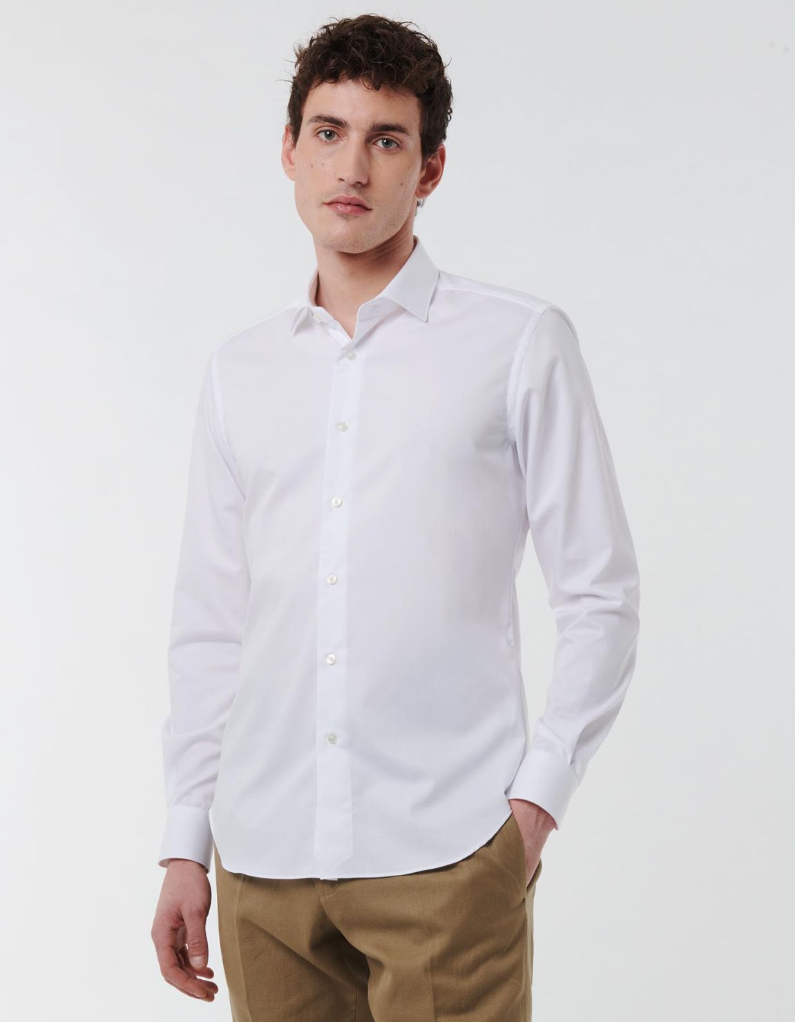 Camicia Collo francese piccolo Tinta Unita Twill Bianco Evolution Classic Fit 3