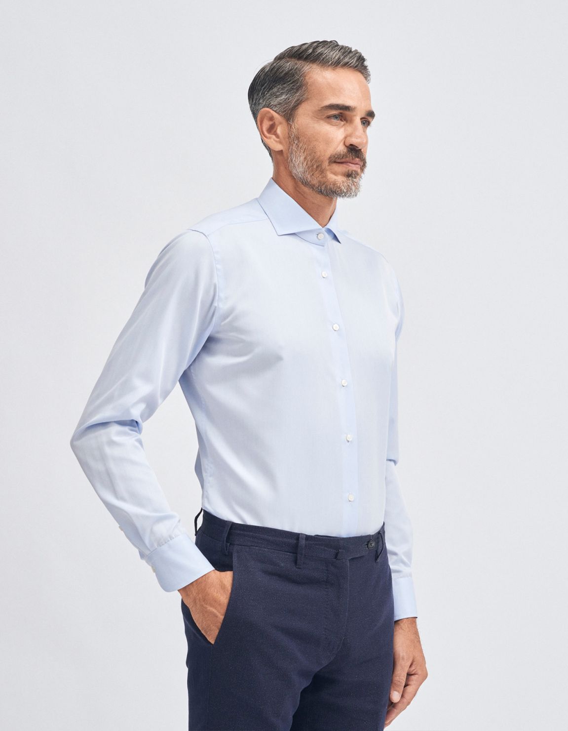 Camisa Cuello francés Celeste claro Sarga Liso Tailor Custom Fit 1