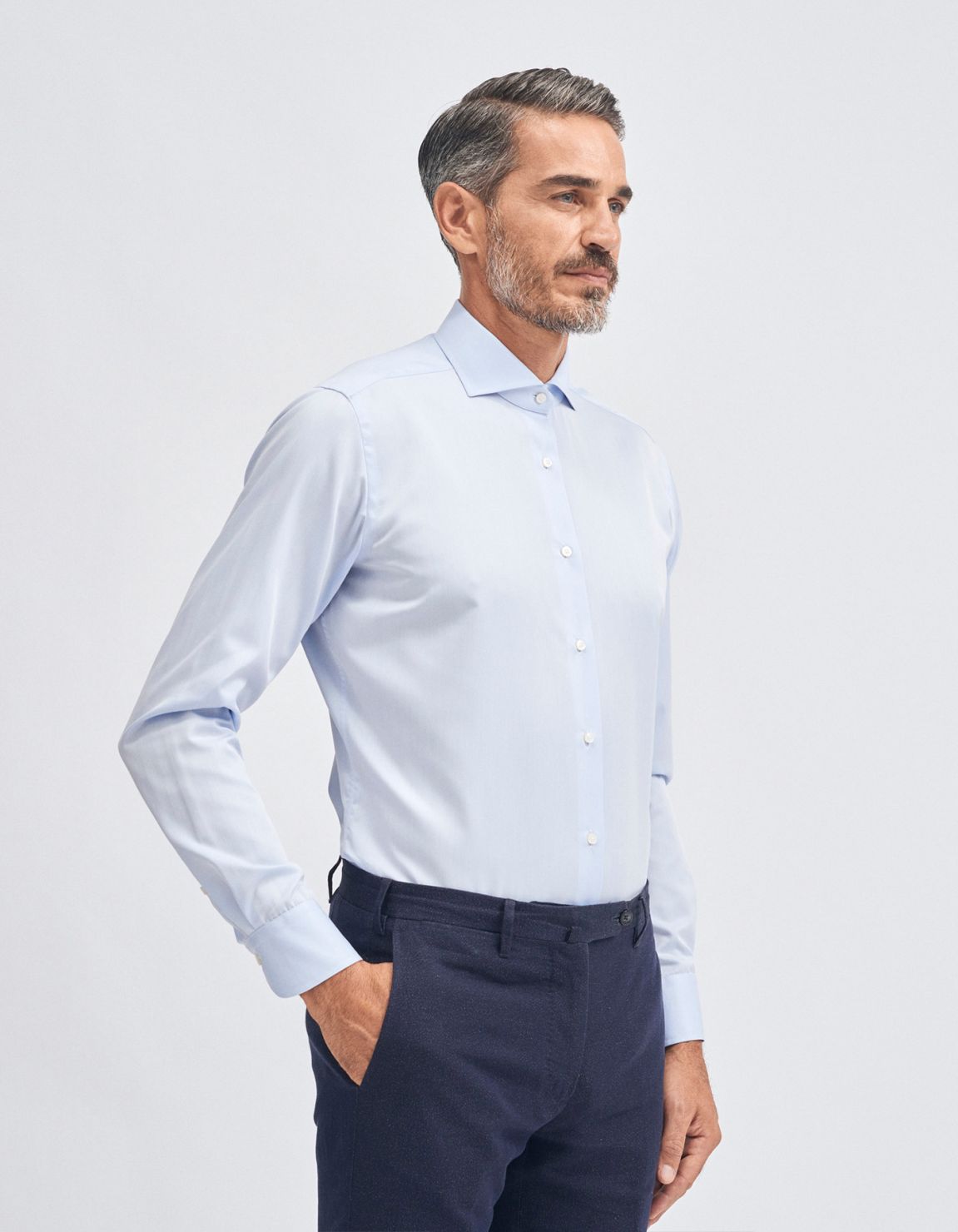 Chemise Col français Bleu ciel pâle Twill Unie Tailor Custom Fit 1