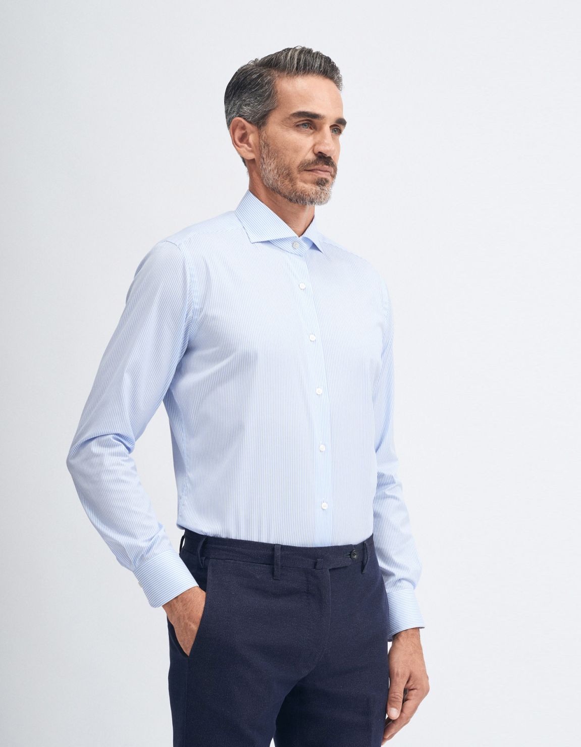 Camicia Collo francese Tinta Unita Twill Celeste Tailor Custom Fit 1