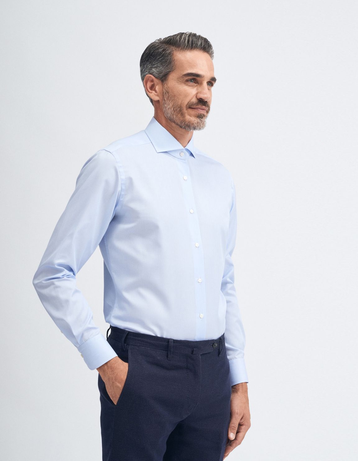 Chemise Col français Bleu ciel pâle Twill Unie Tailor Custom Fit 1