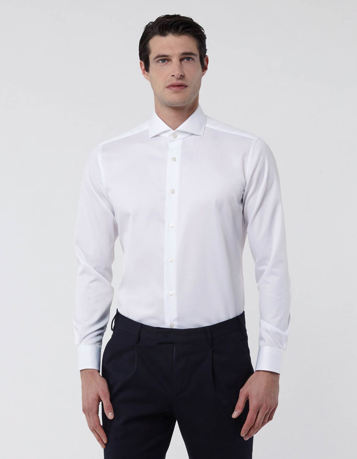 Hemd Uni Kragen Haifisch Twill Weiß Tailor Custom Fit 3