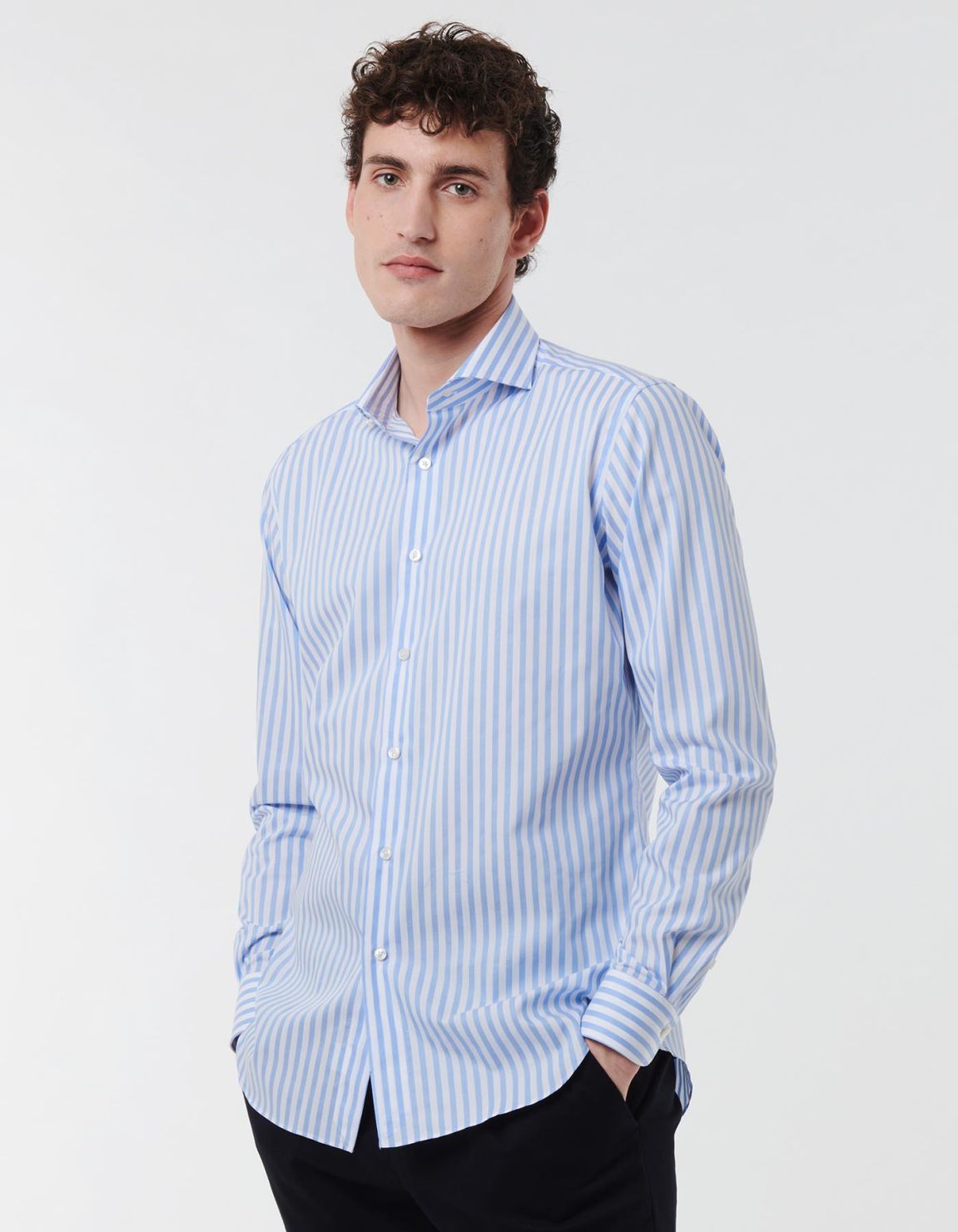 Camisa Cuello francés Rayas Texturizado Celeste Tailor Custom Fit 3