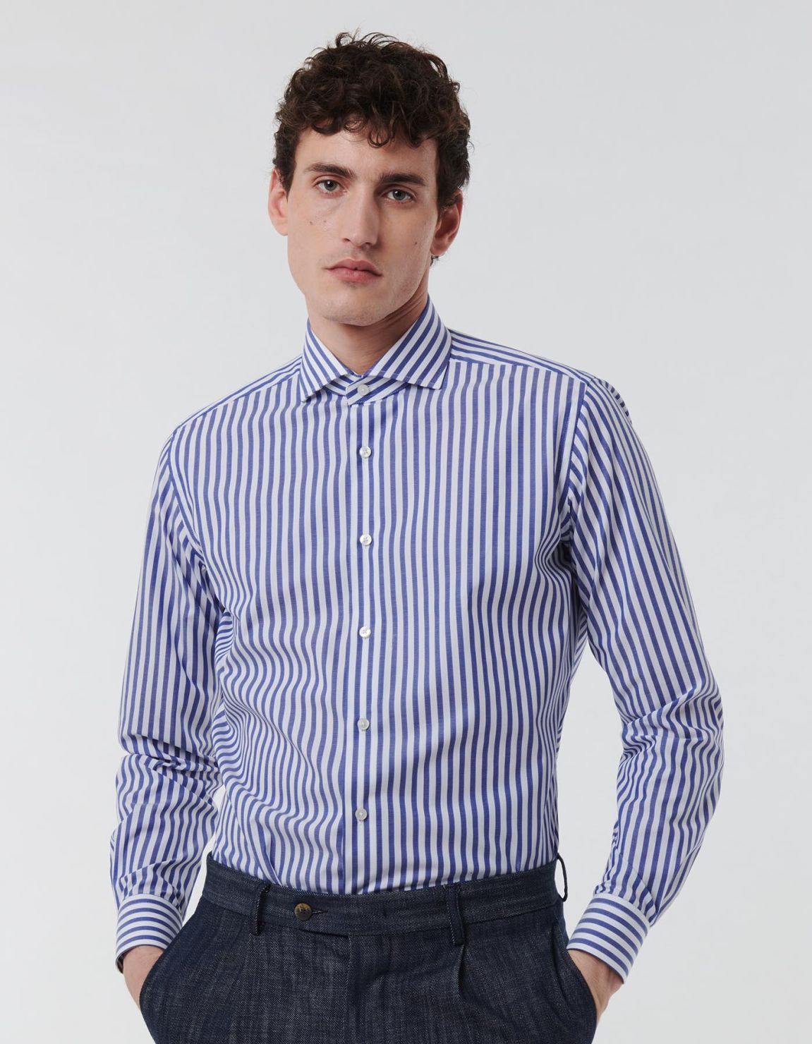 Blue Textured Stripe Shirt Collar cutaway Tailor Custom Fit 3