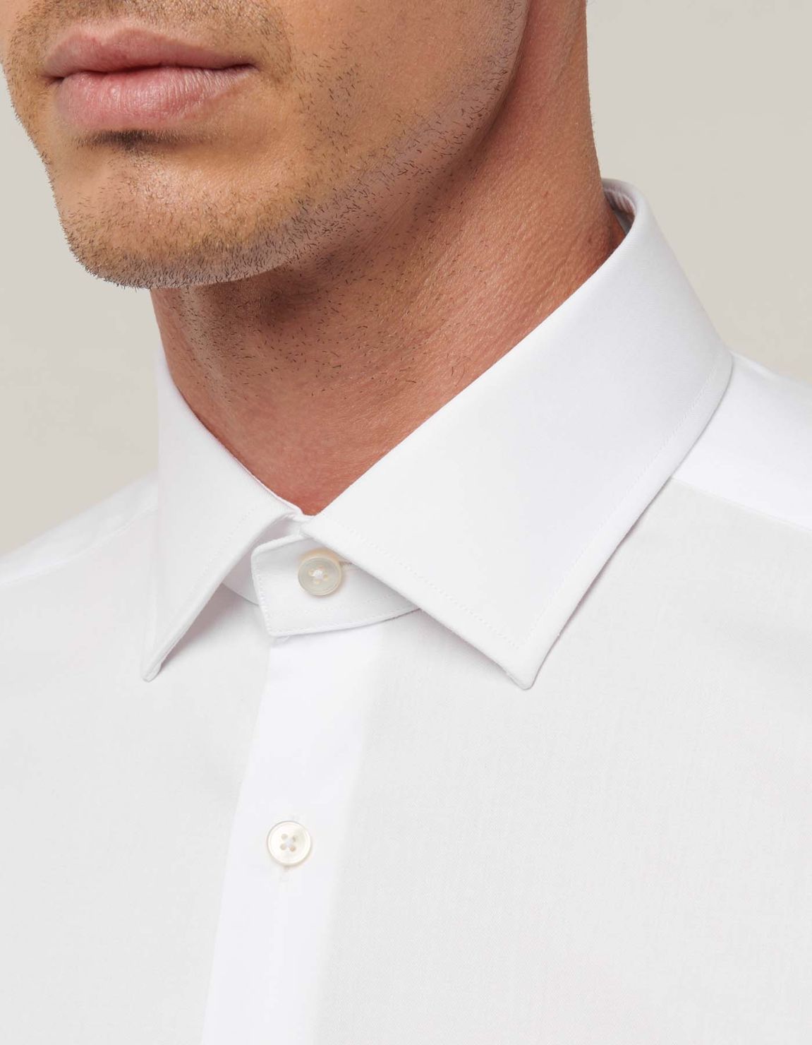 Camisa Cuello italiano Liso Sarga Blanco Tailor Custom Fit 3