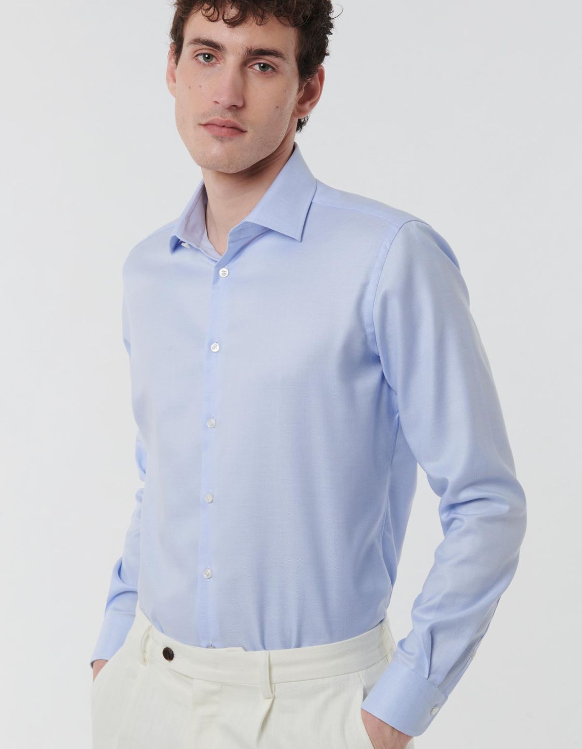 Blue Textured Pattern Shirt Collar spread Tailor Custom Fit 3