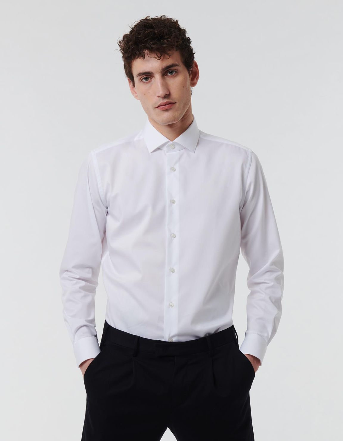 Camicia Collo francese piccolo Tinta Unita Twill Bianco Tailor Custom Fit 6